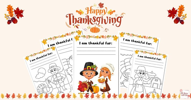 Thanksgiving “I am thankful for” free kids printable